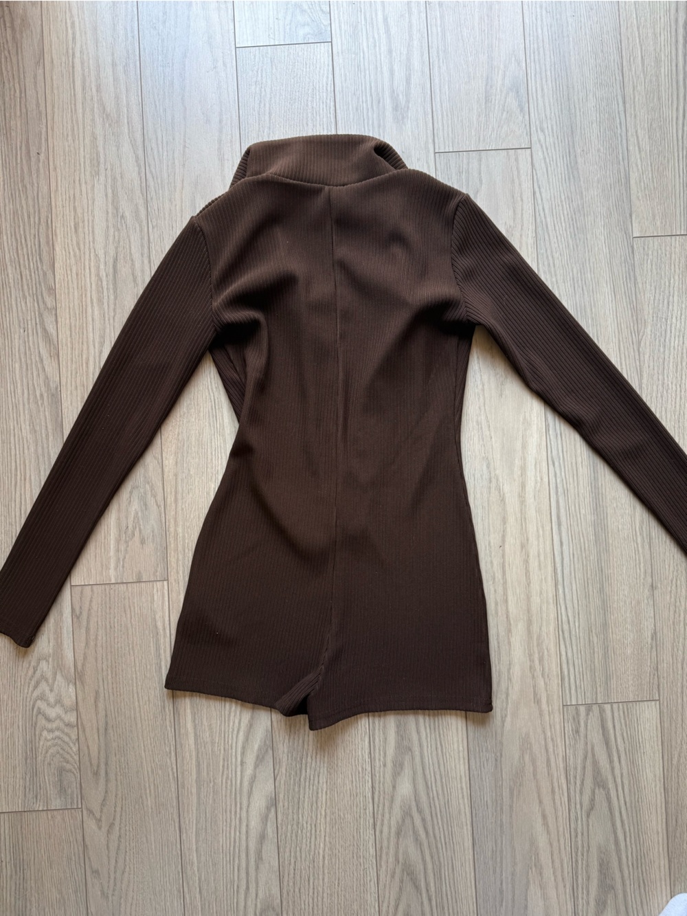 Edikted Chocolate Brown Ribbed Button Romper - Picture 3 of 3